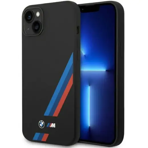 Etui BMW BMHCP14M22SOTK iPhone 14 Plus 6,7" czarny|black Silicone Slanted Sttripes
