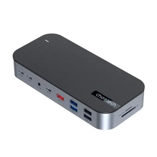 HUB Choetch M52 USB-C - USB-C PD|USB-C|USB-A|HDMI|VGA|DP|SD|TF|RJ45|AUX - gray