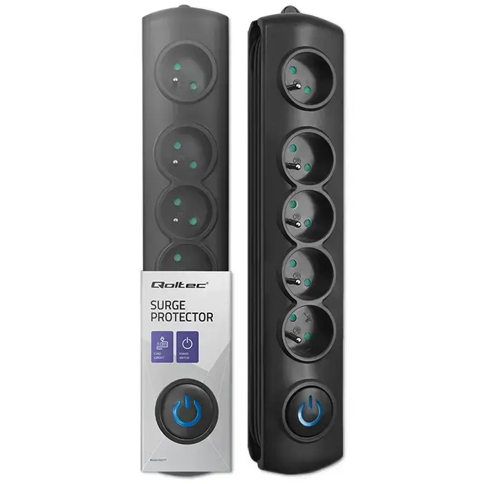 Qoltec Surge protector | 5 sockets | 3m | Black