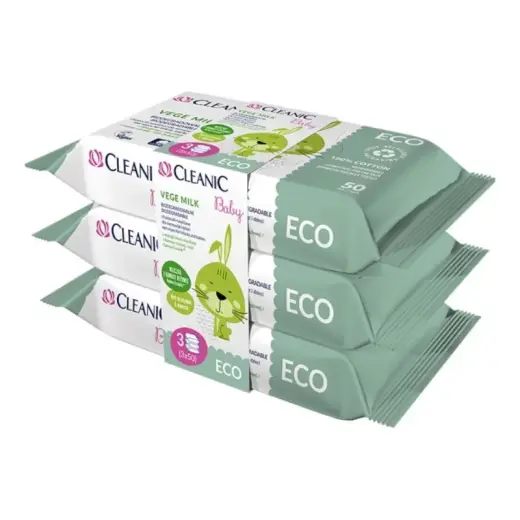 Wet wipes set for babies Cleanic Baby Eco Vege Milk 3x50 pcs.