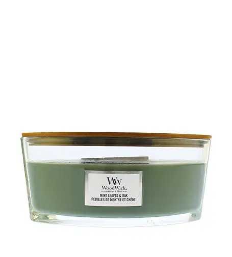 WoodWick Mint Leaves & Oak scented candle with wooden wick 453,6 g
