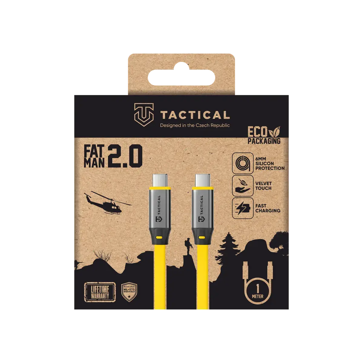 Tactical Fat Man 2.0 datu pārraides un uzlādes vads | USB-C uz USB-C | 60W | 1m | dzeltens