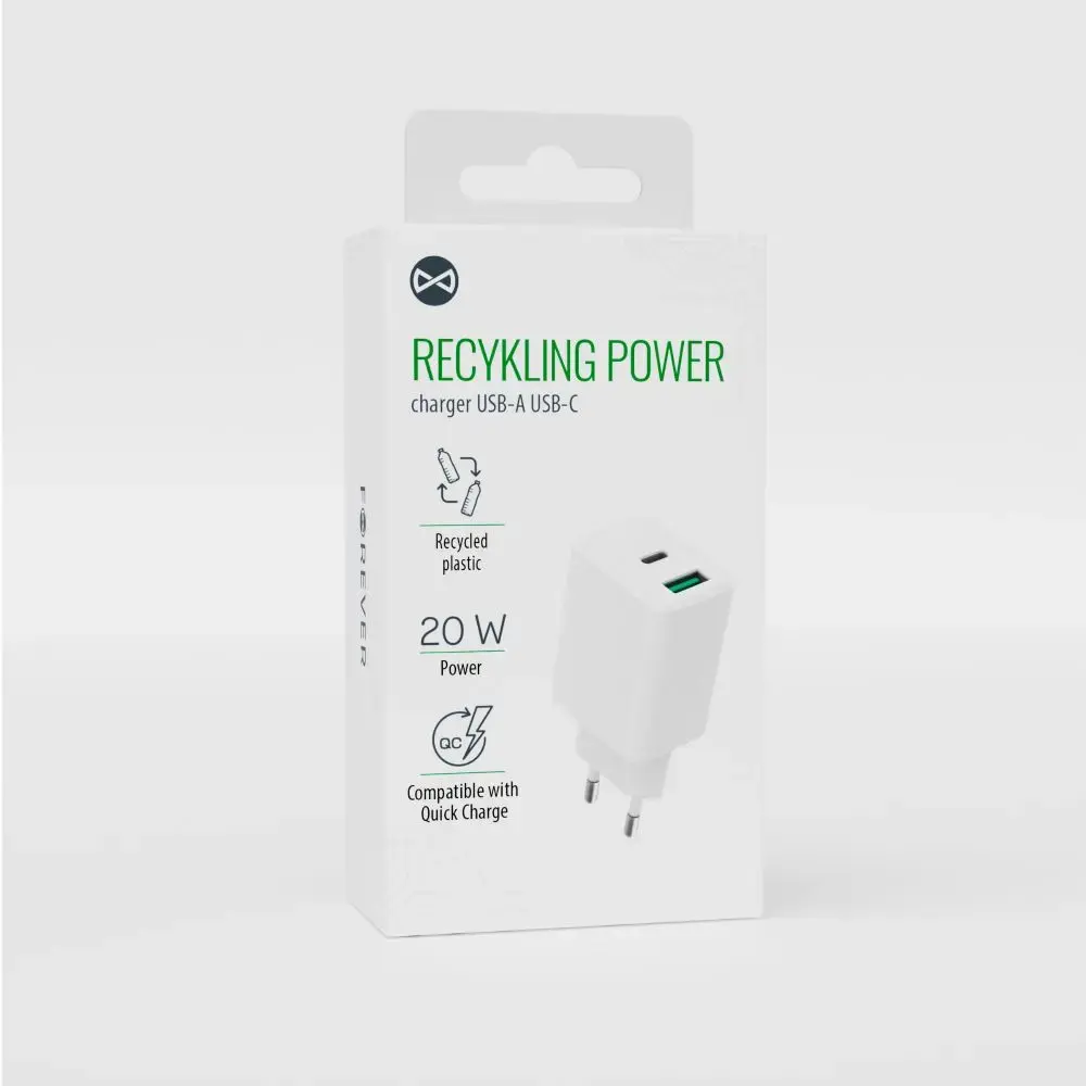 Forever LSR20-AC-00 tīkla lādētājs | 20W | USB, USB-C | balts