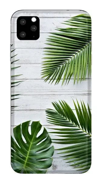 Fusion Green Leaves Back Case Silicone Case For Apple iPhone 11 White - Green