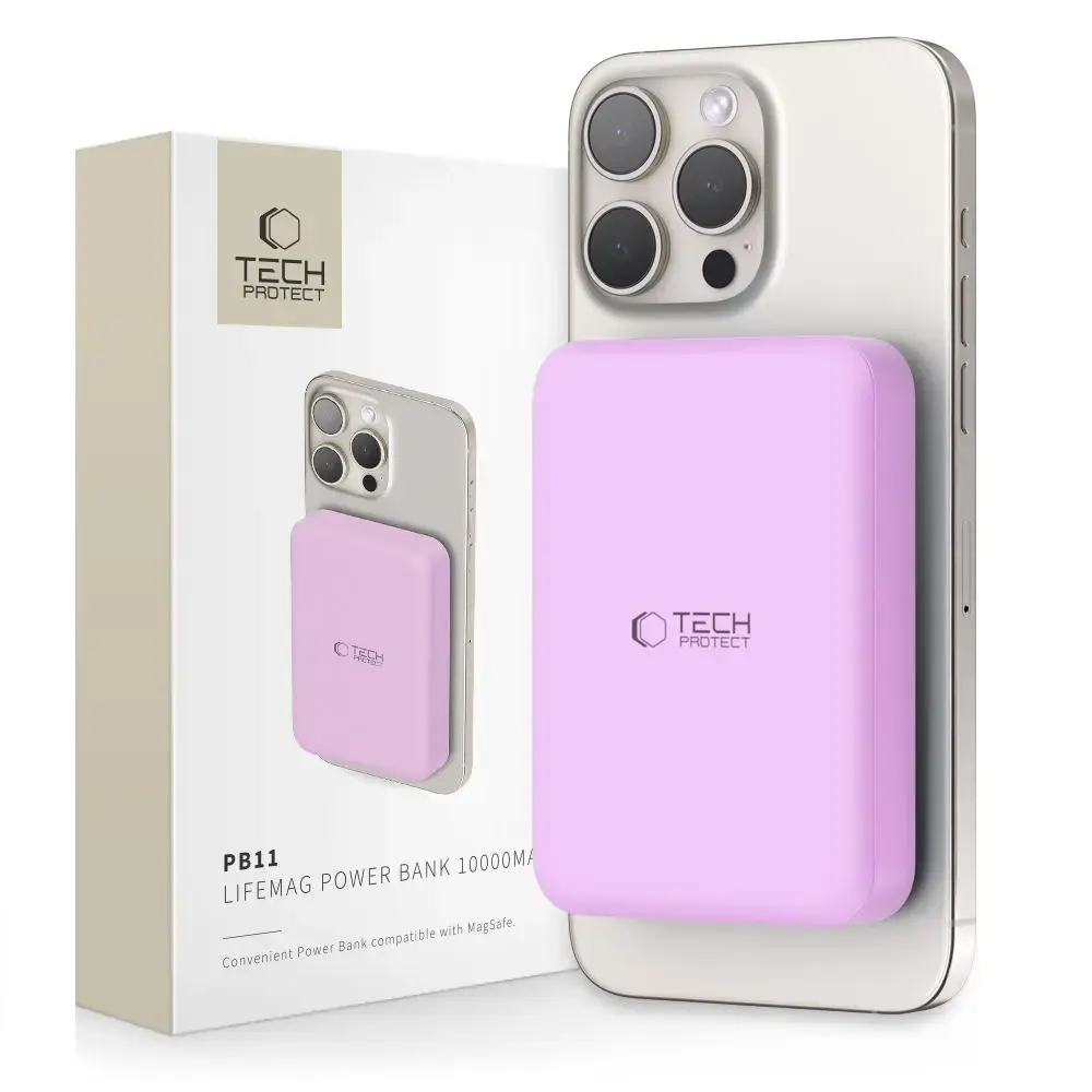 Tech-Protect PB11 LifeMag ārējais akumulators (powerbank) | 10000 mAh | 18W | USB-C, MagSafe | ceriņkrāsas