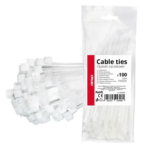 White cable ties 3.6×150mm 100 pcs. AMIO-04308