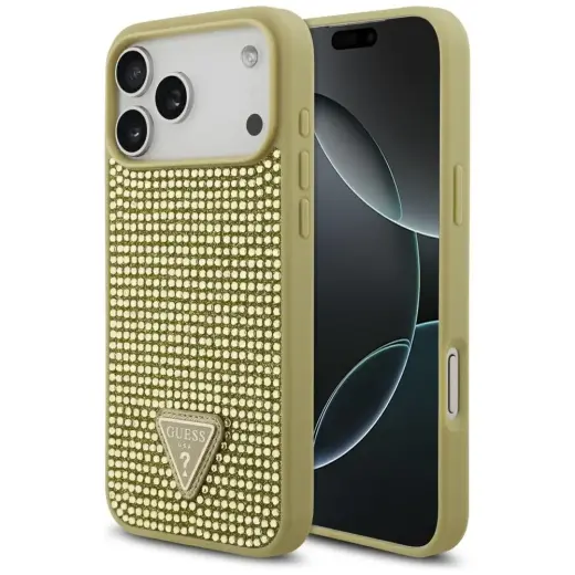 Case Guess Rhinestone Triangle Logo for   iPhone 17 Pro Max gold