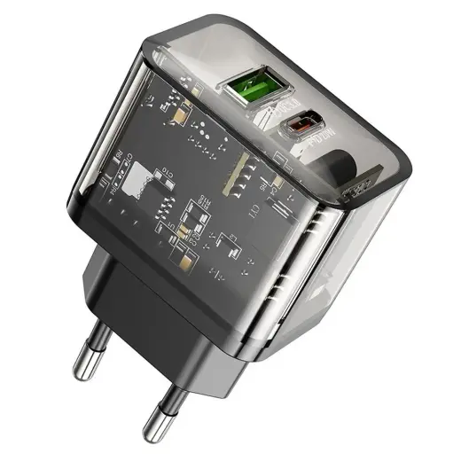 HOCO N34 reisilaadija | 20W | PD, QC, PPS | USB-C, USB-A | läbipaistev