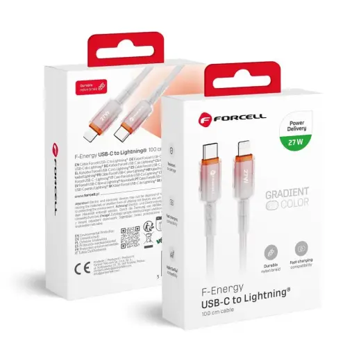 Forcell F-Energy C356 duomenų perdavimo ir įkrovimo laidas | USB-C į Lightning | PD | 27W | 1m | baltas