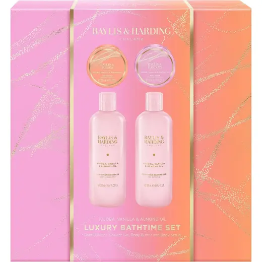 Baylis & Harding, Set Regalo Bellezza, Badeset Mit Jojoba-, Vanille- Und Mandelöl, 4-teiliges Geschenkset (Set per La Cura Del Corpo)
