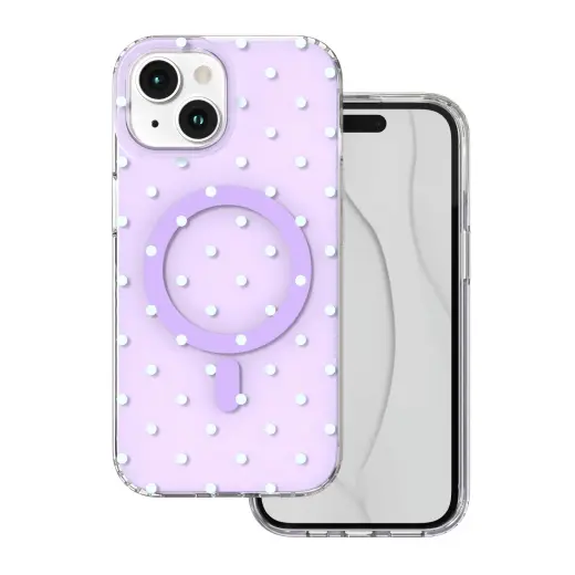 Bubble Dots Mag telefoni ümbris MagSafe toega iPhone 15 lilla