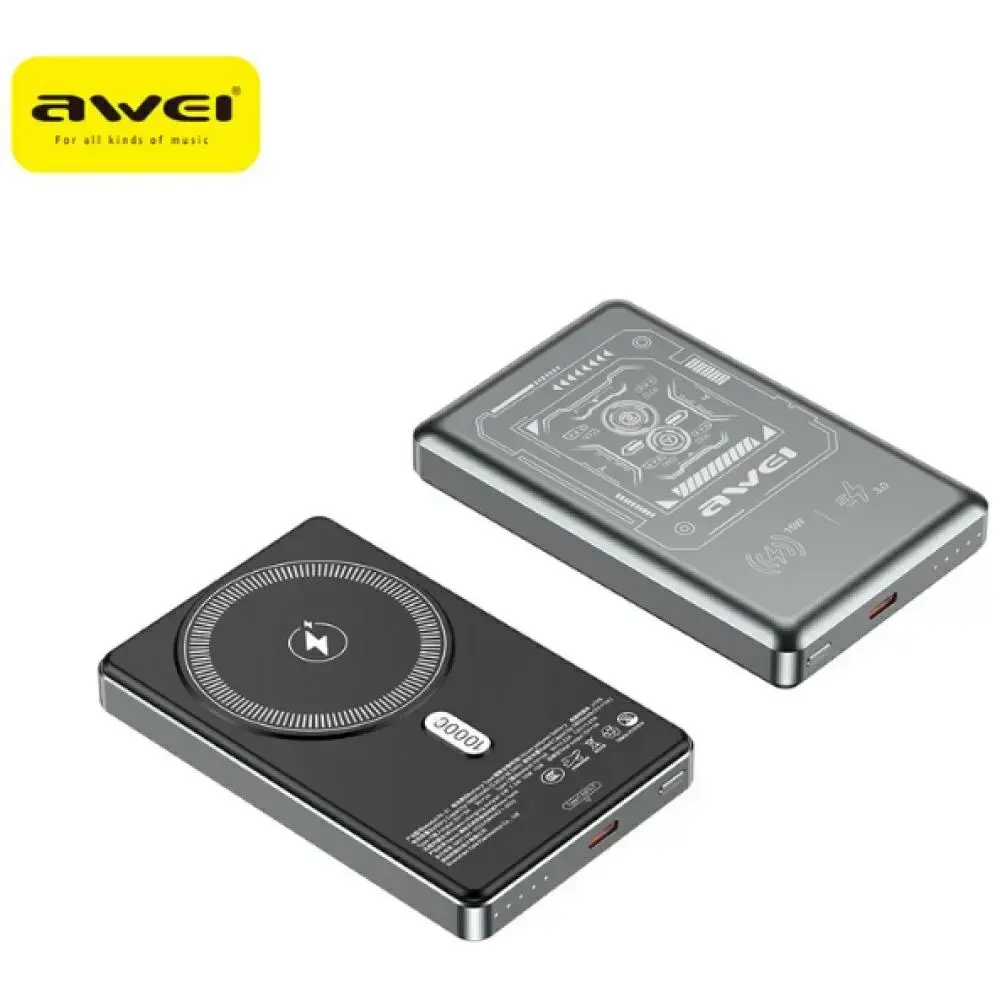 Awei PA-31 ārējais akumulators (powerbank) | 10000 mAh | 20W | USB-C, MagSafe | pelēks