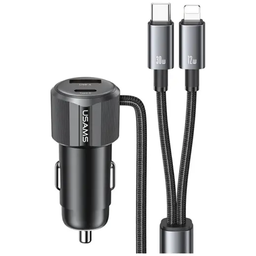 USAMS YT Series CC287 autolaadija | 66W | USB-A, USB-C | USB-C kuni USB-C/Lightning kaabliga komplektis