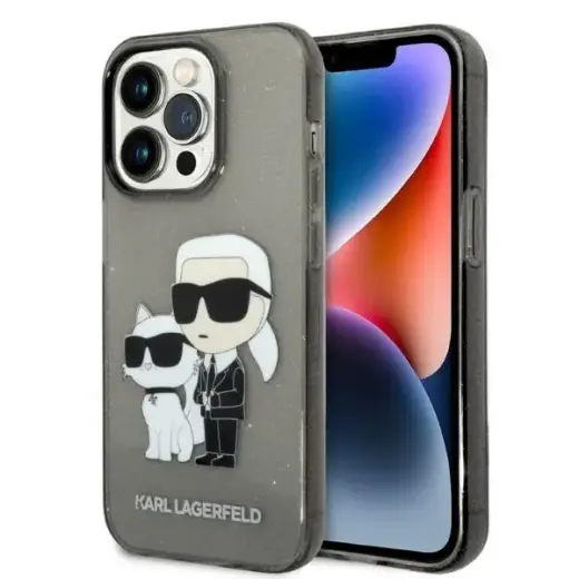 Karl Lagerfeld IML Glitter Karl and Choupette NFT Case for iPhone 14 Pro Max Black