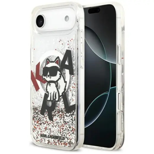 Karl Lagerfeld Liquid Glitter maciņš ar MagSafe atbalstu telefonam iPhone 17 Air caurspīdīgs