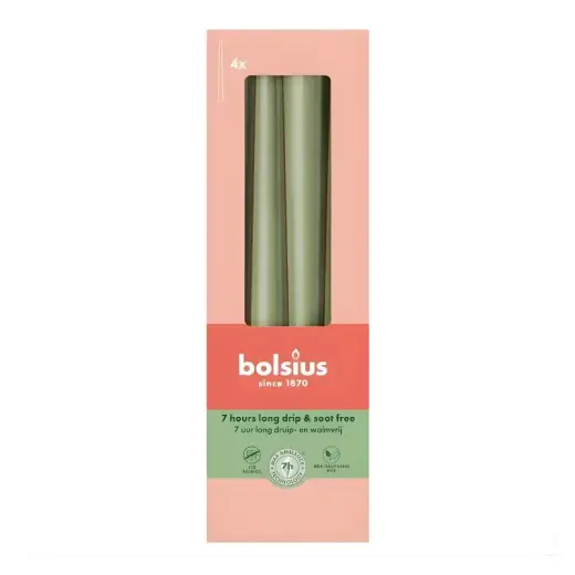 Table candles 4pcs. in a box 245/24mm olive green