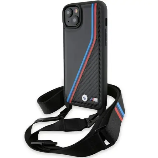 BMW BMHCP15S23PSVTK iPhone 15 | 14 | 13 czarny|black hardcase M Edition Carbon Tricolor Lines & Strap