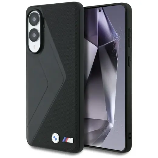 Case BMW Leather Oversized Stripes MagSafe for Samsung Galaxy S25 Edge black