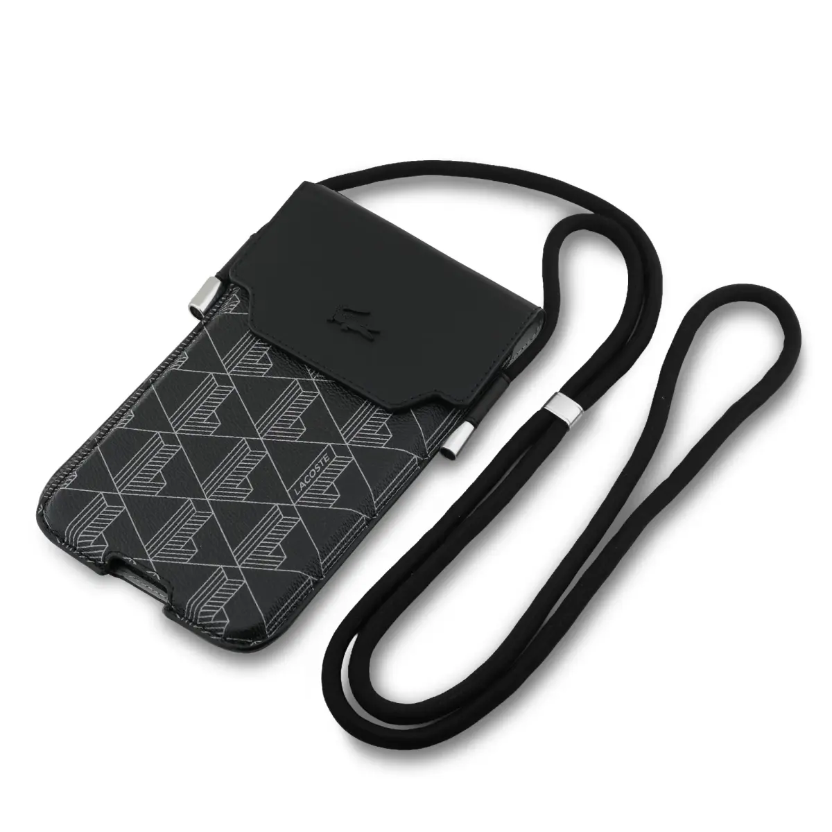 Lacoste PVC Blend Monogram Metal Logo Phone Pouch XL Black