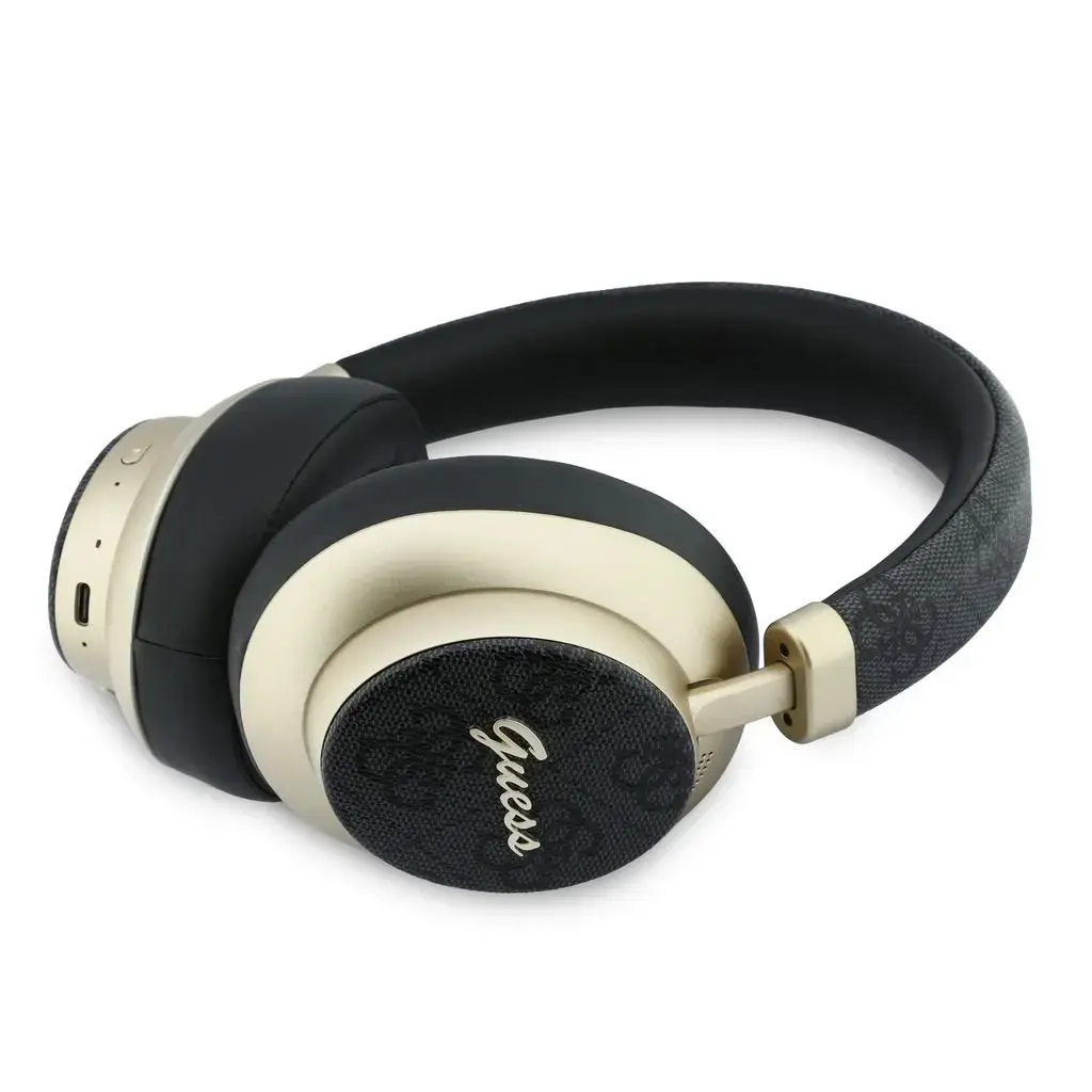 Guess PU 4G Gold Script Metal Logo ENC Wireless Earphones Black