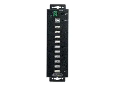 StarTech.com 10-Port Industrial USB 2.0 Hub, Rugged USB Hub w|15kV Air|8kV Contact ESD Level 4 Protection, DIN|Wall|Desk Mountable USB-A Hub, Multiport USB Hub with Locking Ports - Metal Construction (USB210AIND-USB-A-HUB) - hub - industrial - 10 ports -