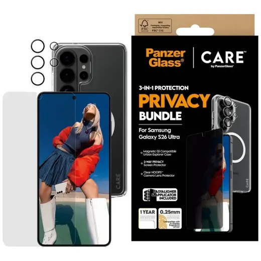 CARE by PanzerGlass 3-in-1 privaatsuse kaitsekomplekt (ümbris + privaatsuse ekraani klaas + kaamera klaas) telefonile Samsung Galaxy S26 Ultra (S948)