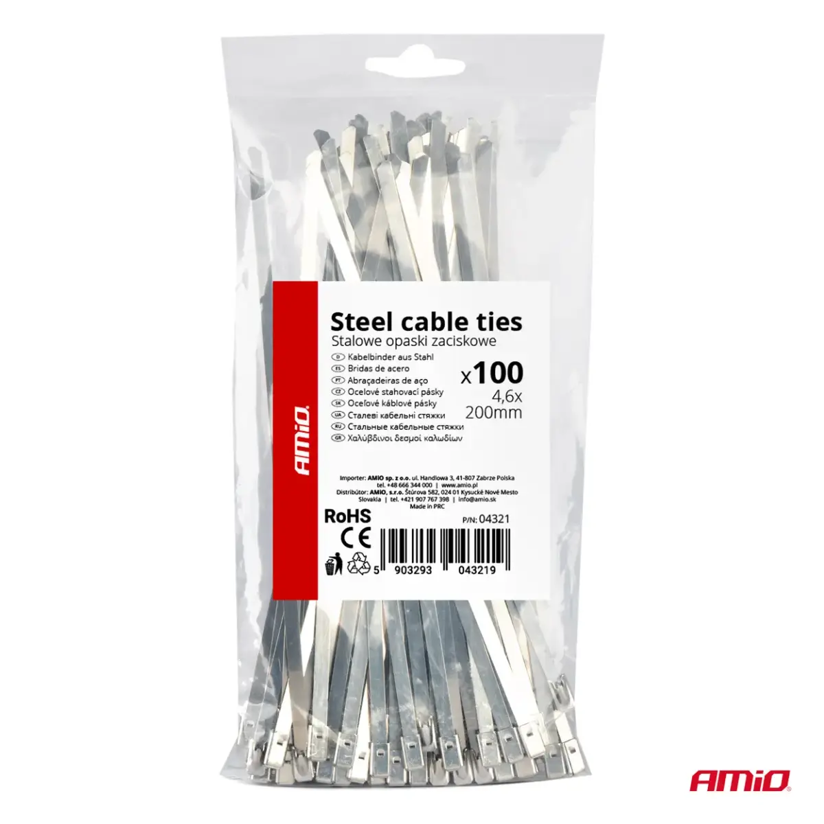 Stainless steel metal clamps 4.6x200mm 100 pcs. AMIO-04321