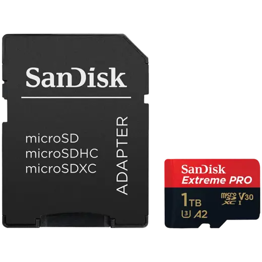 SANDISK Extreme PRO microSDXC 1TB + SD Adapter + 2 years RescuePRO Deluxe up to 200MB/s & 140MB/s Read/Write speeds A2 C10 V30 UHS-I U3