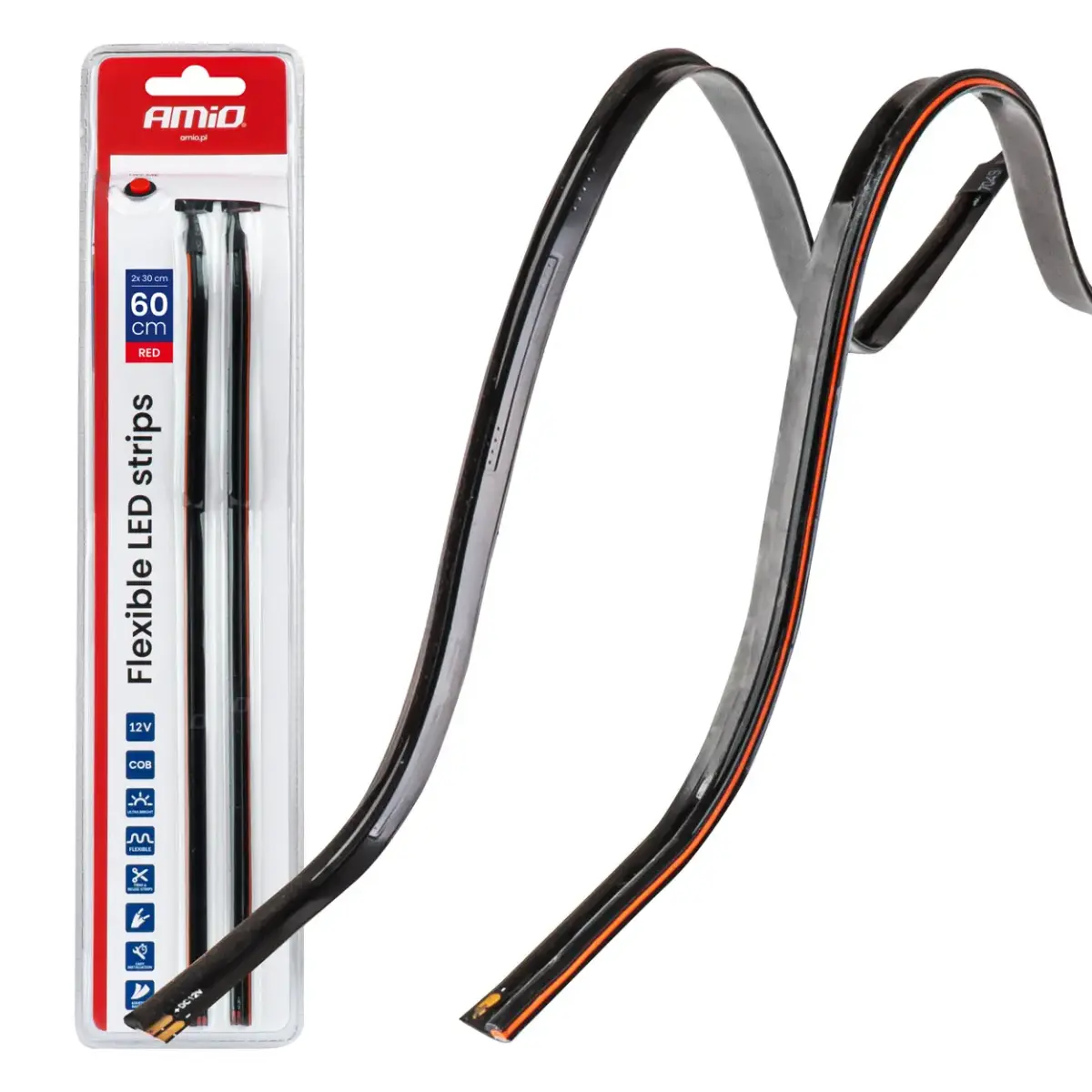 Flexible LED side strips red 2x30cm 12V AMIO-04576