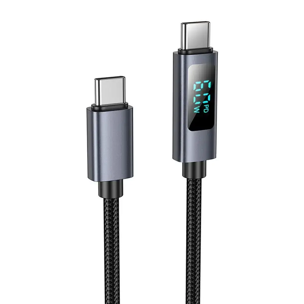 Hoco X112 datu pārraides un uzlādes vads | USB-C uz USB-C | PD, QC 3.0 | 60W | ar LED ekrānu | 1m | melns
