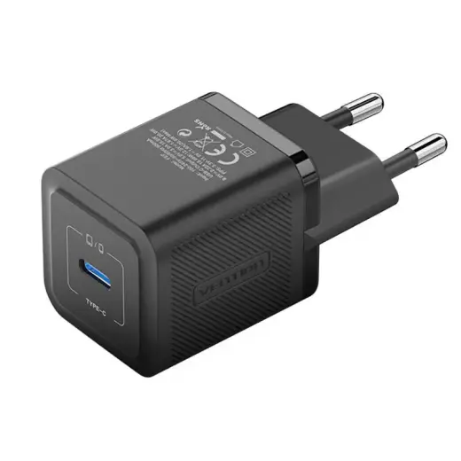 Vention FEPB0-EU tīkla lādētājs | 20W | GaN | USB-C | melns
