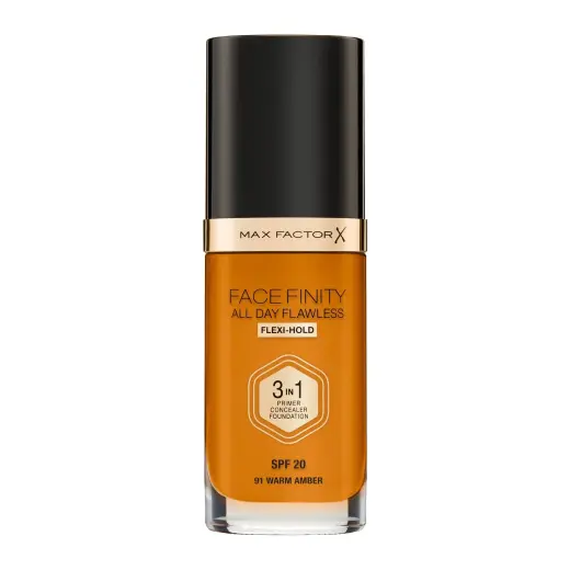 Max Factor, Facefinity All Day Flawless, Primer, Concealer & Foundation 3-In-1, 91, Warm Amber, SPF 20, 30 ml
