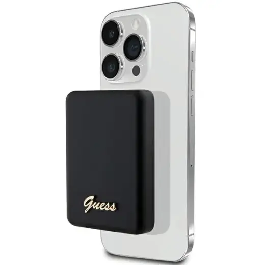 Guess GUPBM5ALGSGK Metal Script Logo ārējais akumulators (powerbank) | 5000 mAh | 15W | MagSafe | melns