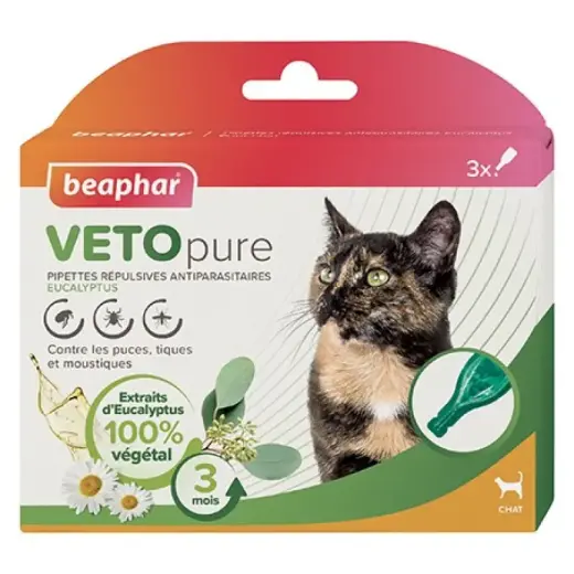 Pilieni pret blusām, ērcēm kaķiem - Beaphar Spot on Veto pure, 3 gab.