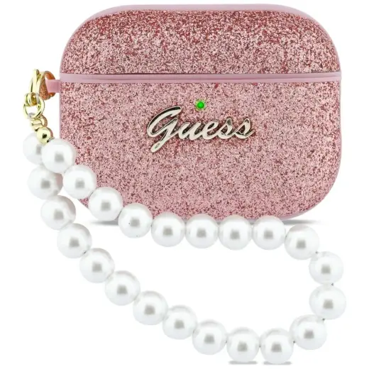 Case Guess Glitter Pearl Strap for  AirPods Pro 3 pink