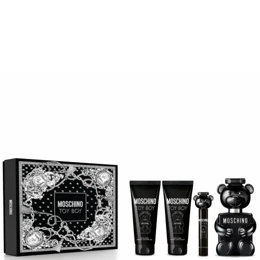 Moschino Toy Boy by Moschino EAU DE PARFUM SPRAY 3.4 OZ & AFTERSHAVE BALM 3.3 OZ & SHOWER GEL 3.4 OZ & EAU DE PARFUM SPRAY 0.33 OZ for MEN