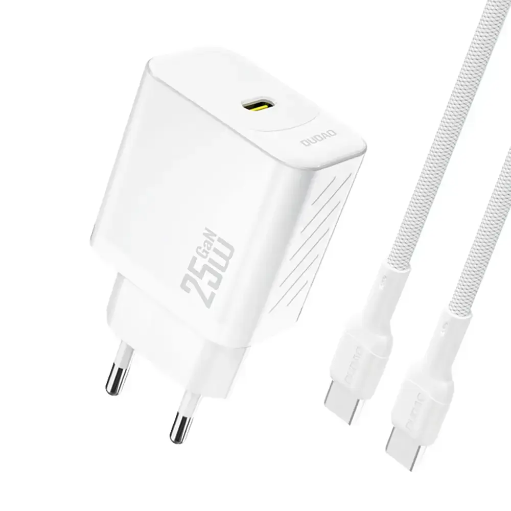 Dudao A27CEU tīkla lādētājs | 25W | PD, GaN | USB-C | ar USB-C uz USB-C vadu komplektā | balts