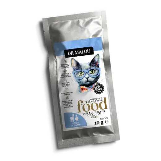 Liofilizēta barība kaķiem - DR Malou, Duck with lamb, Adult Cats, 10g
