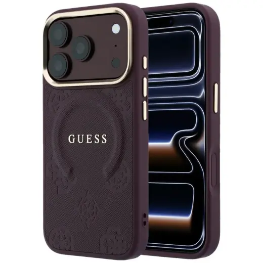 Guess Saffiano Peony & Ring telefono dėklas su stovu ir MagSafe palaikymu iPhone 18 Pro Max | iPhone 17 Pro Max raudonas