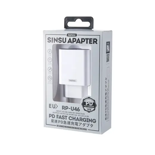 Remax RP-U46 Travel Charger USB-C | USB | 18W | 3A | Quick Charge 3.0 | White