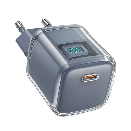 Acefast A53 travel charger | 30W | GaN, PD | USB-C | with LCD display | gray