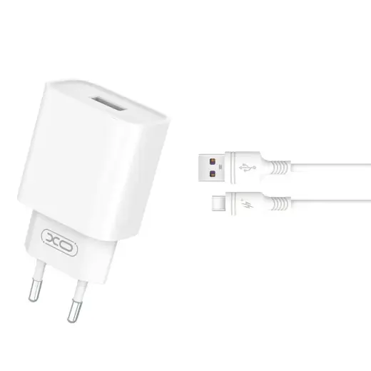 XO CE02D tīkla lādētājs | 18W | QC | USB-A, USB-C | ar USB-A uz USB-C vadu komplektā | balts