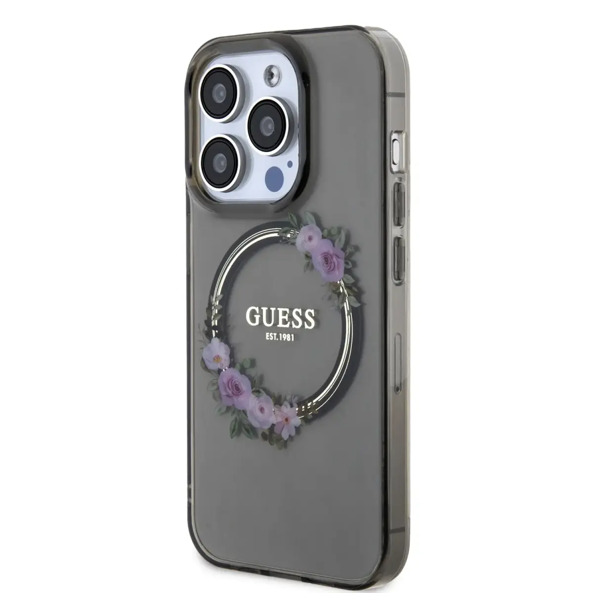 Guess PC|TPU Flowers Ring Glossy Logo MagSafe Case for iPhone 14 Pro Black