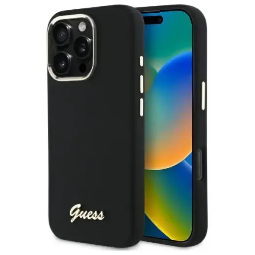 Guess GUHCP16LSMBSLK iPhone 16 Pro 6.3" black hardcase Silicone Script Metal Logo & Frame
