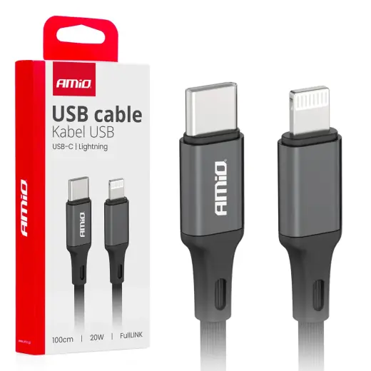AMiO AMIO-03904 duomenų perdavimo ir įkrovimo laidas | USB-C į Lightning | 20W | 1m