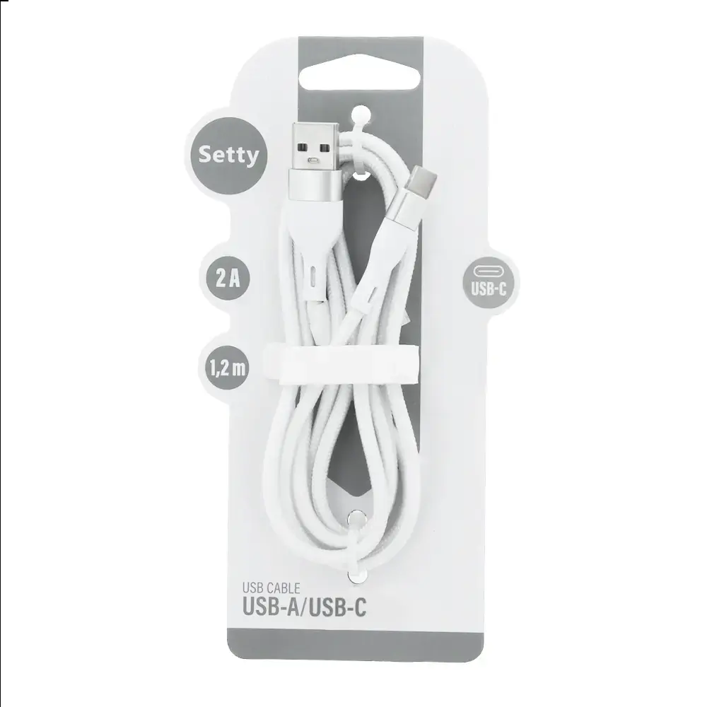 Setty KSA-C-1.220 datu pārraides un uzlādes vads | USB-A uz USB-C | 10W | 1.2m | balts