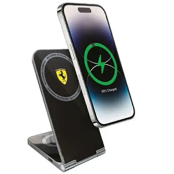 Ferrari 2-in-1 bezvadu lādētājs | Qi | Saderīgs ar MagSafe | 15W | melns