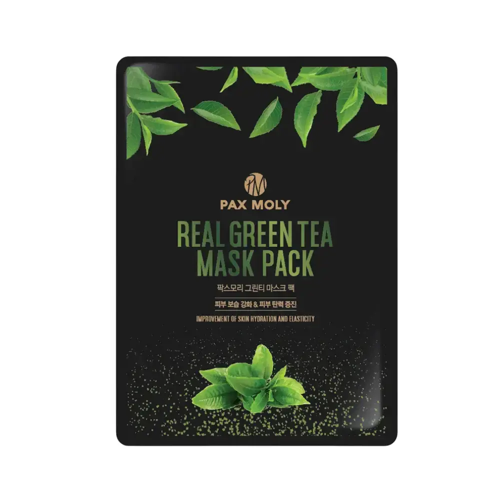 PaxMoly, Real Green Tea, Hydration & Elasticity, Sheet Mask, For Face, 25 ml