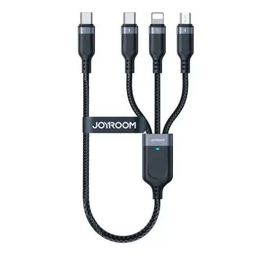 Joyroom S-A18 3-in-1 andmeedastus- ja laadimiskaabel | USB-A kuni Lightning, USB-C, Micro USB | 1.2m | must