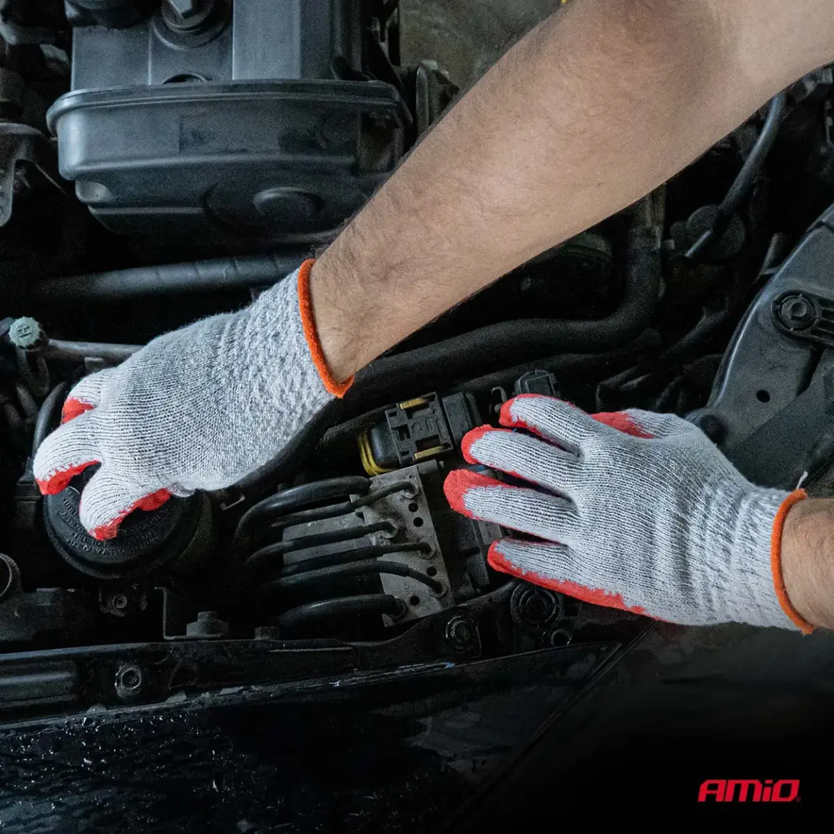 Polycotton latex coated gloves 10 pcs Size 9 AMIO-04630